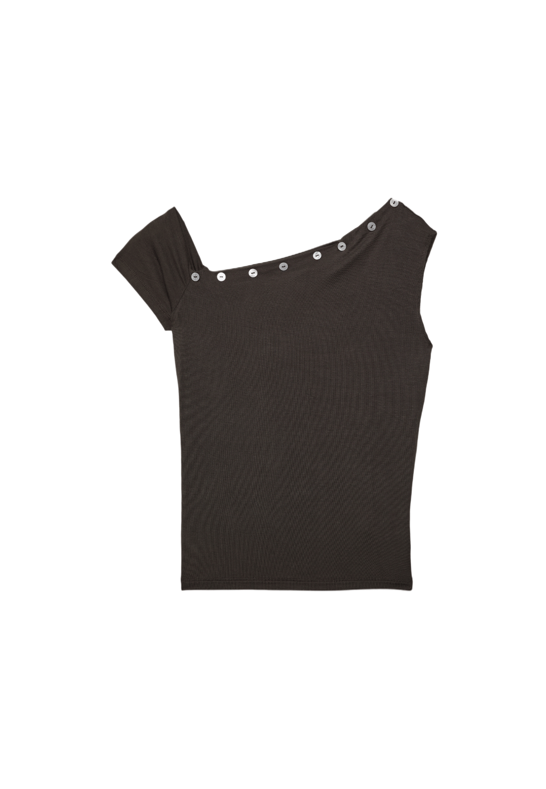 Asymmetric button T-shirt — Brown