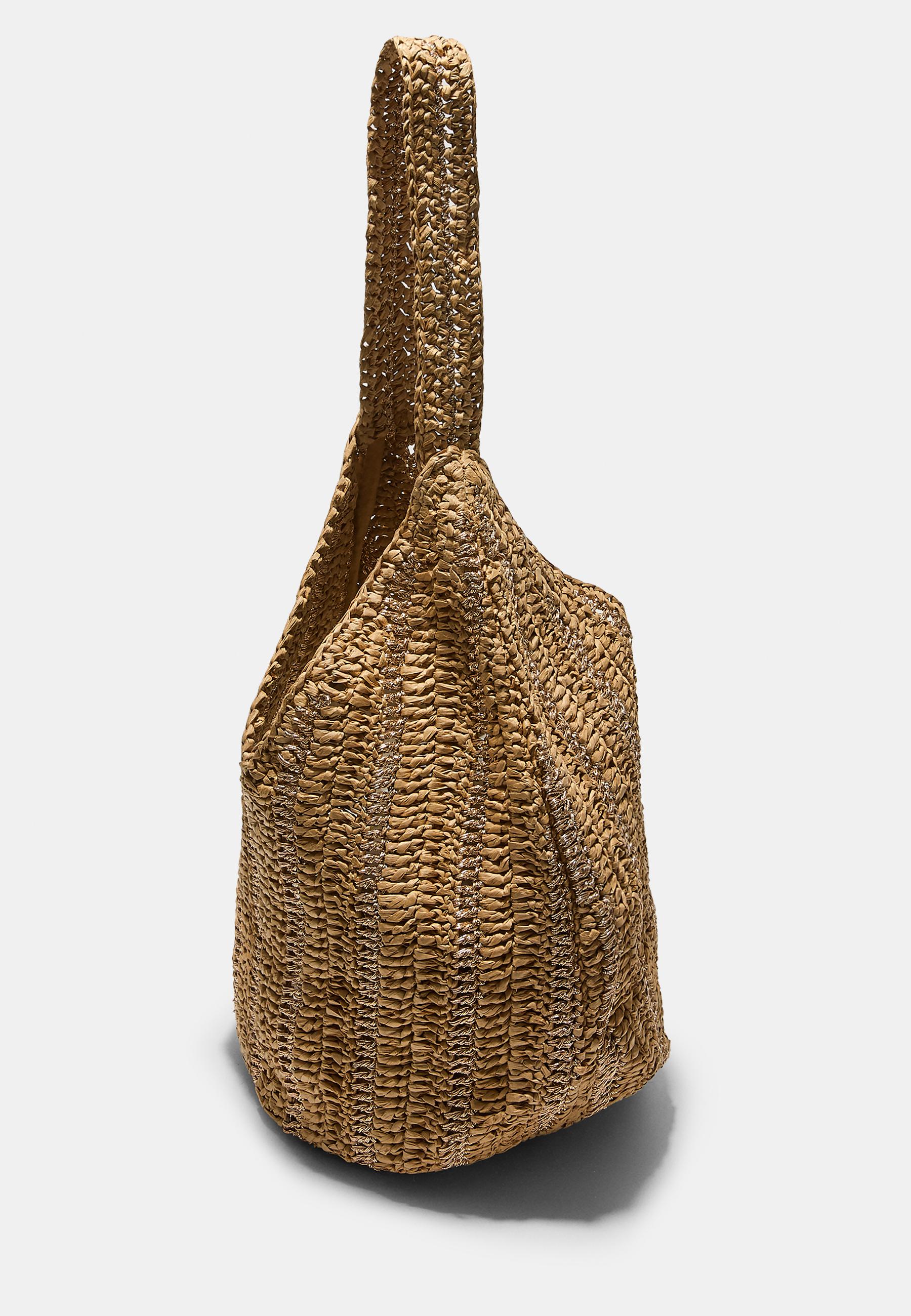 Metallic thread raffia shoulder bag — Ecru