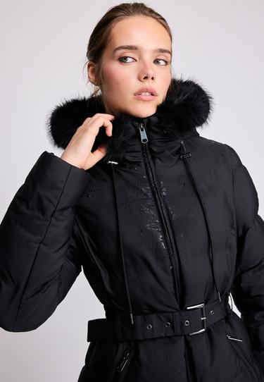 Belted hooded padded jacket — Black 4