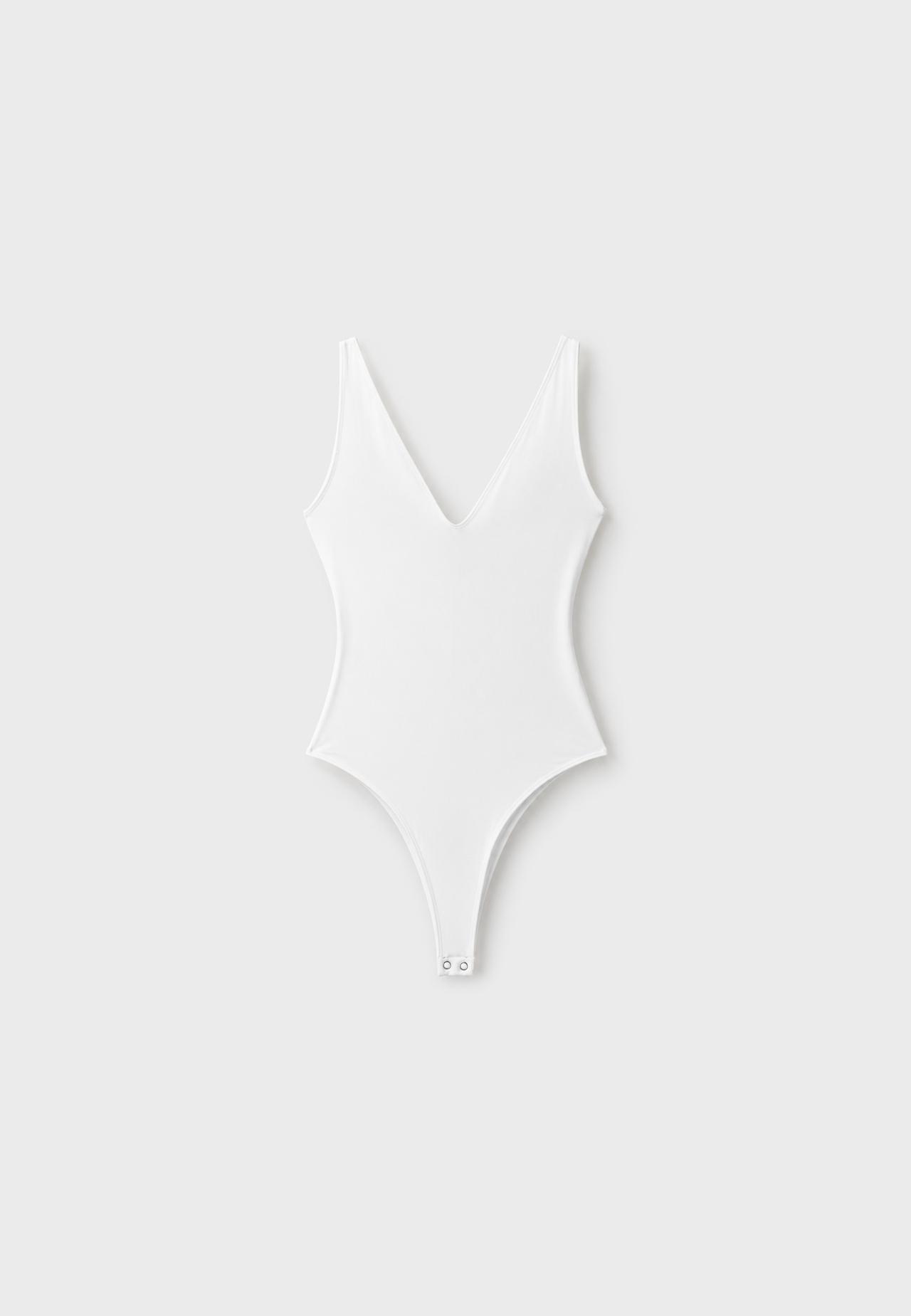 V-neck bodysuit — White