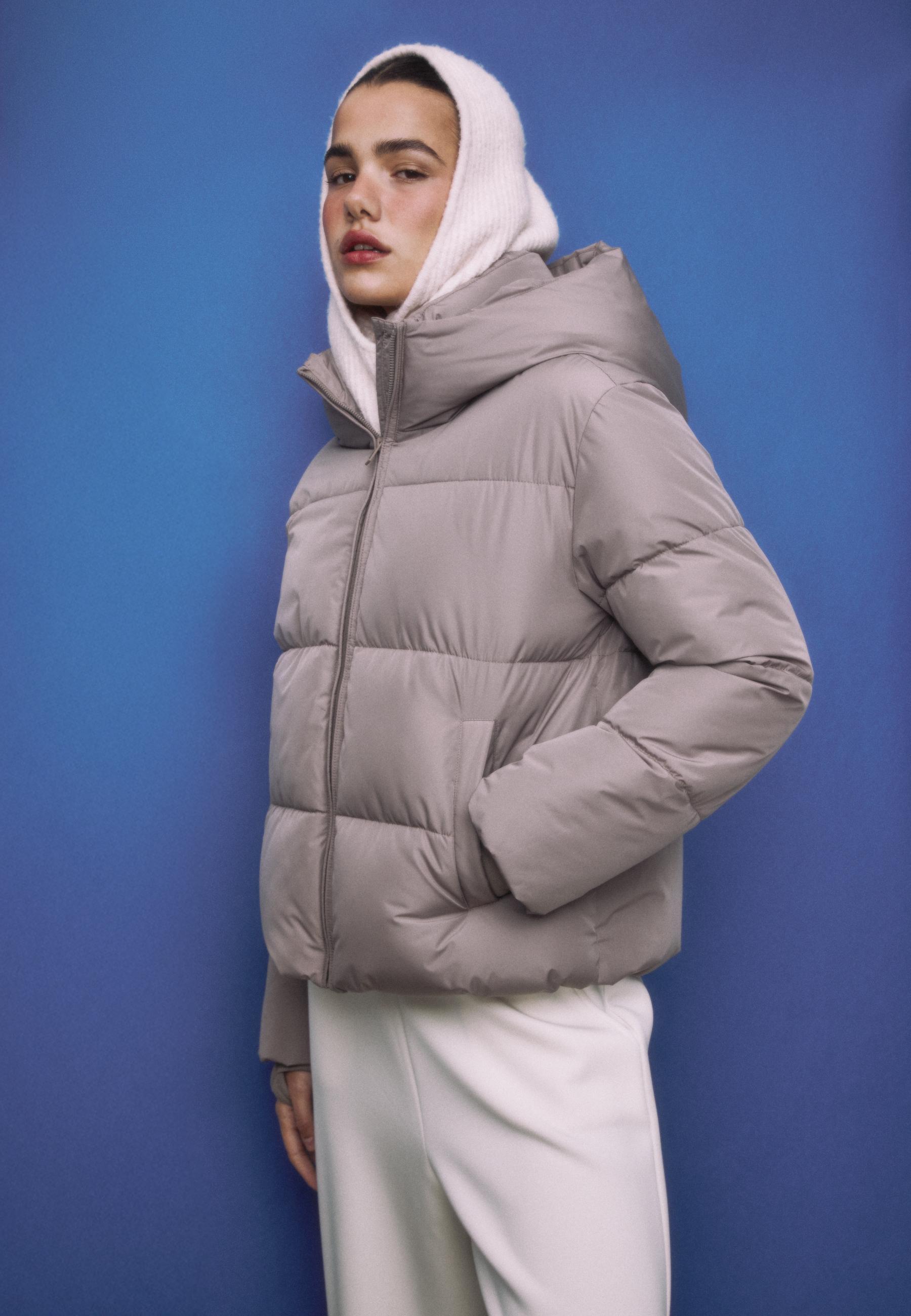 Basic hooded puffer jacket — Brown