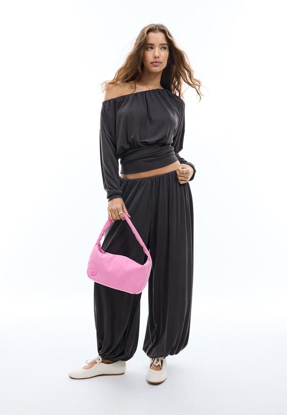 Stradivarius Pantalon Ballon Fluide Doux Gris Marengo Xs