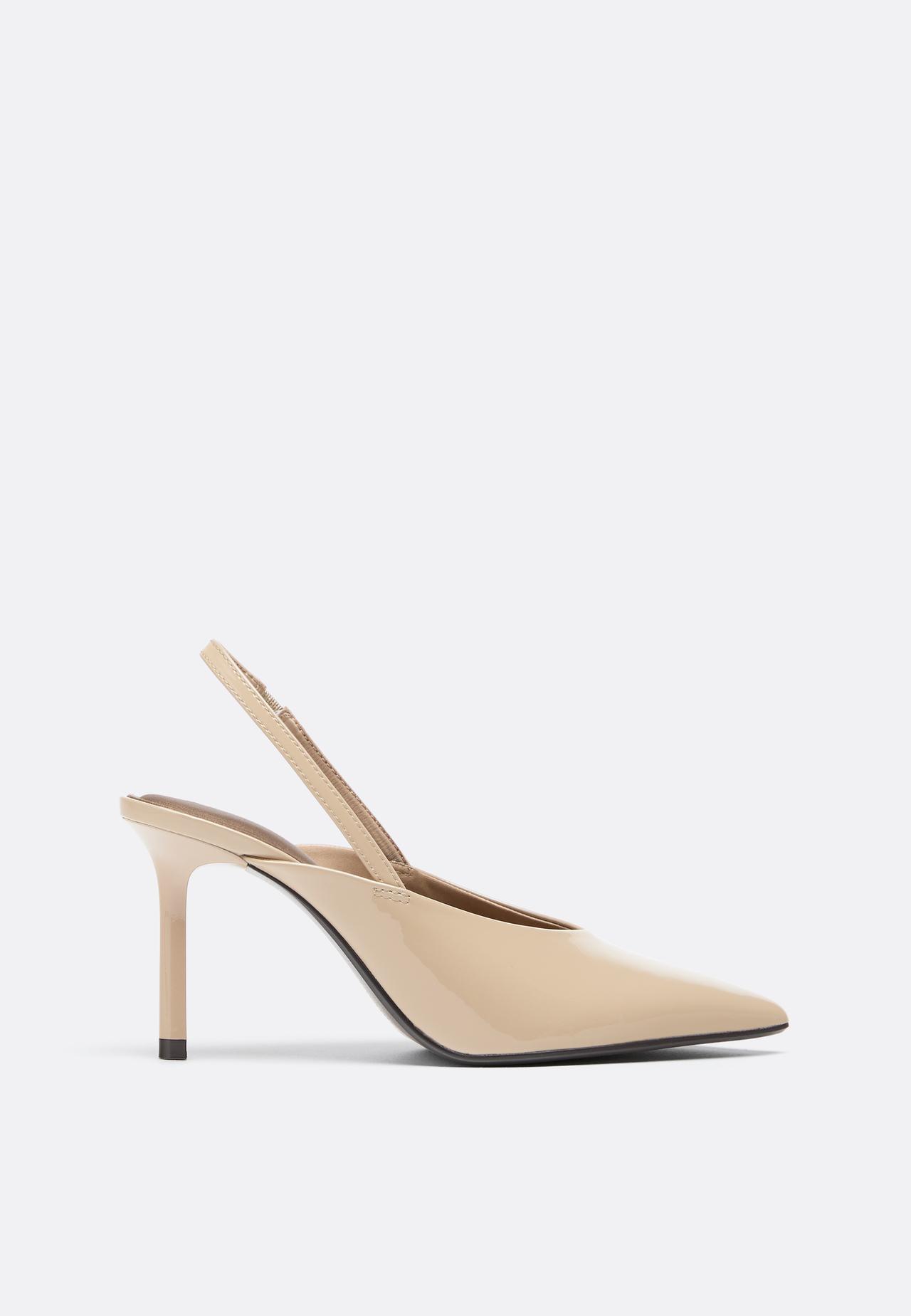 Slingback v-neck heeled shoes — TAUPE