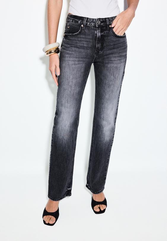 Stradivarius D98 Straight-Leg Jeans Black Denim Washed Effect 14