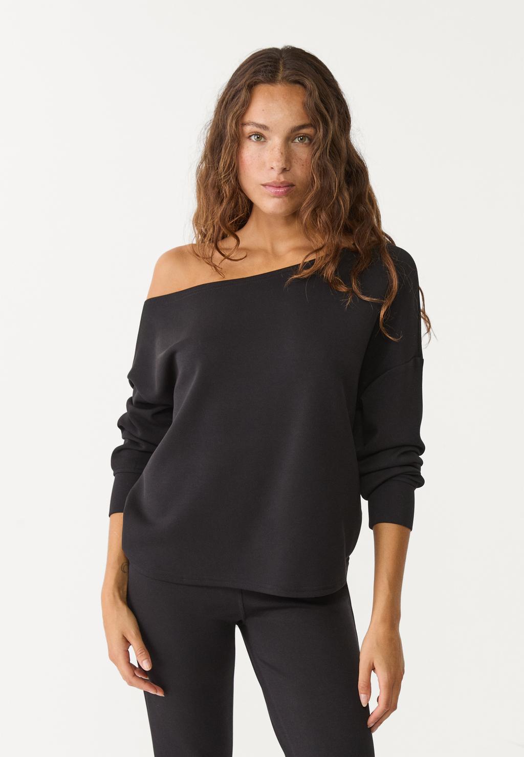 Soft-touch exposed shoulder sweatshirt