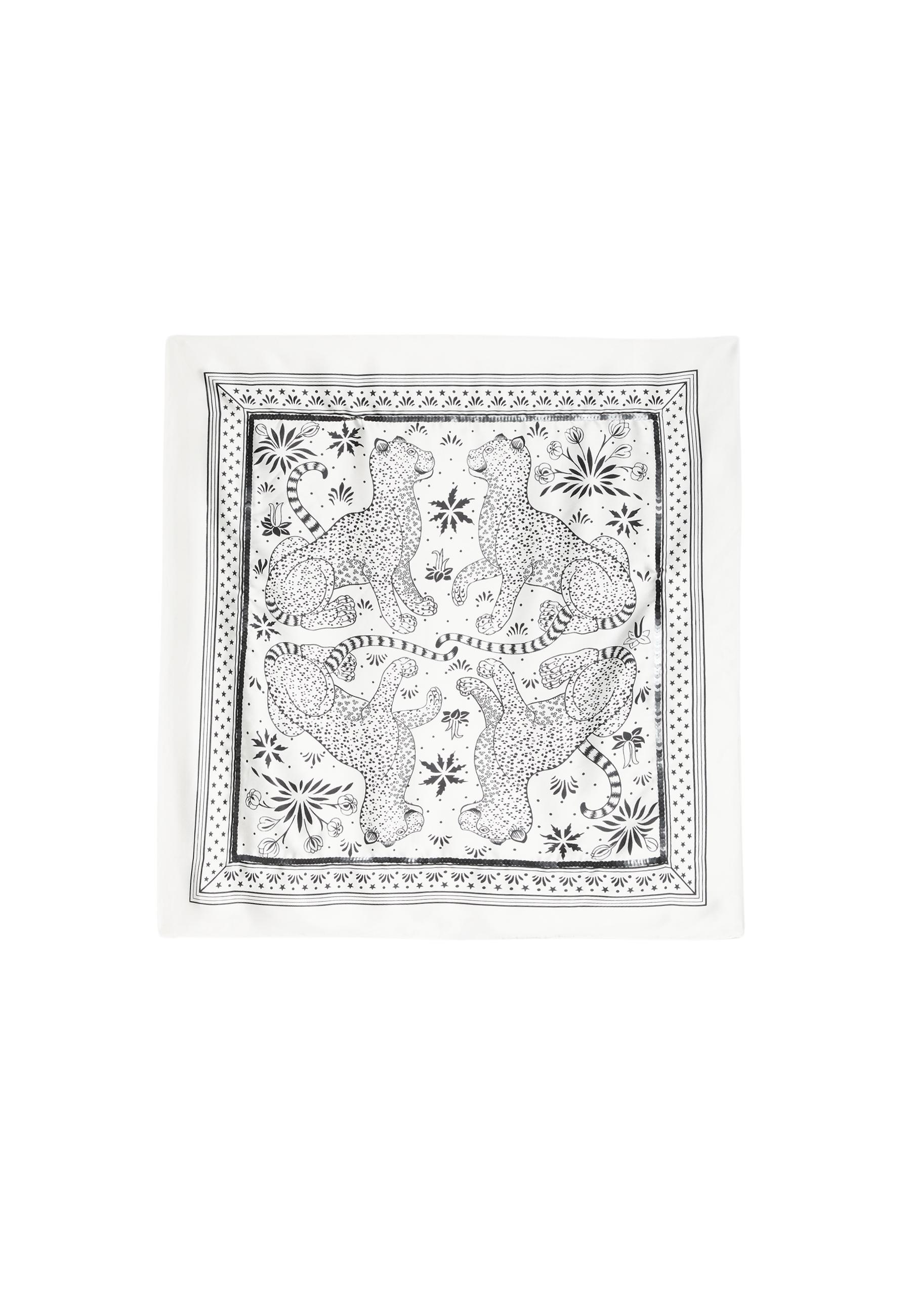 Sequined row print scarf — Ecru