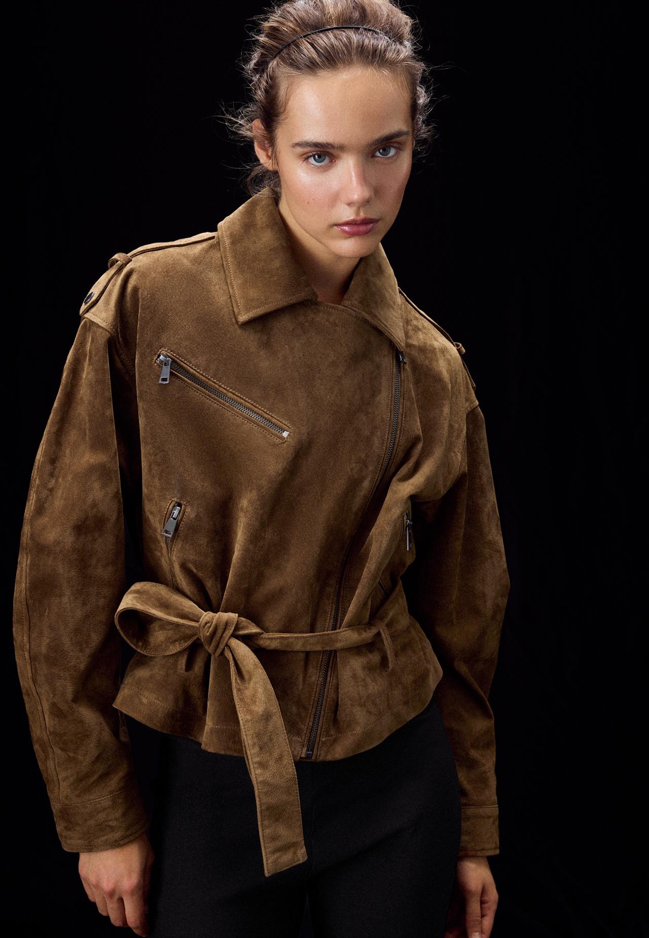 100% leather biker jacket — Brown
