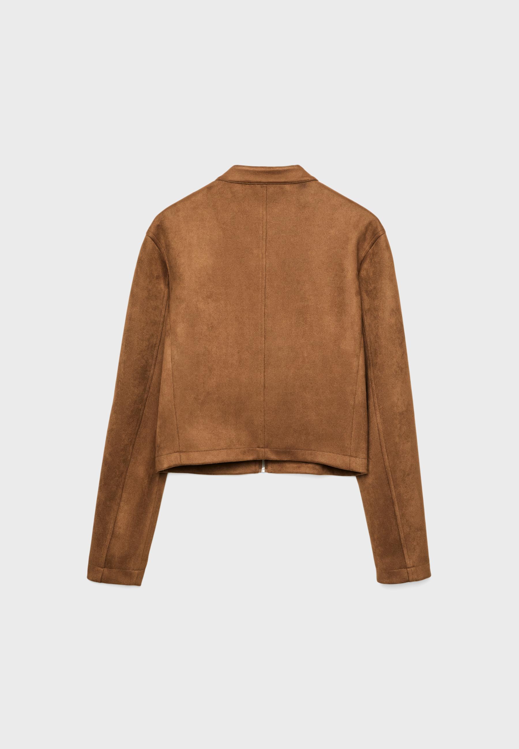 Faux suede zip-up jacket — Brown