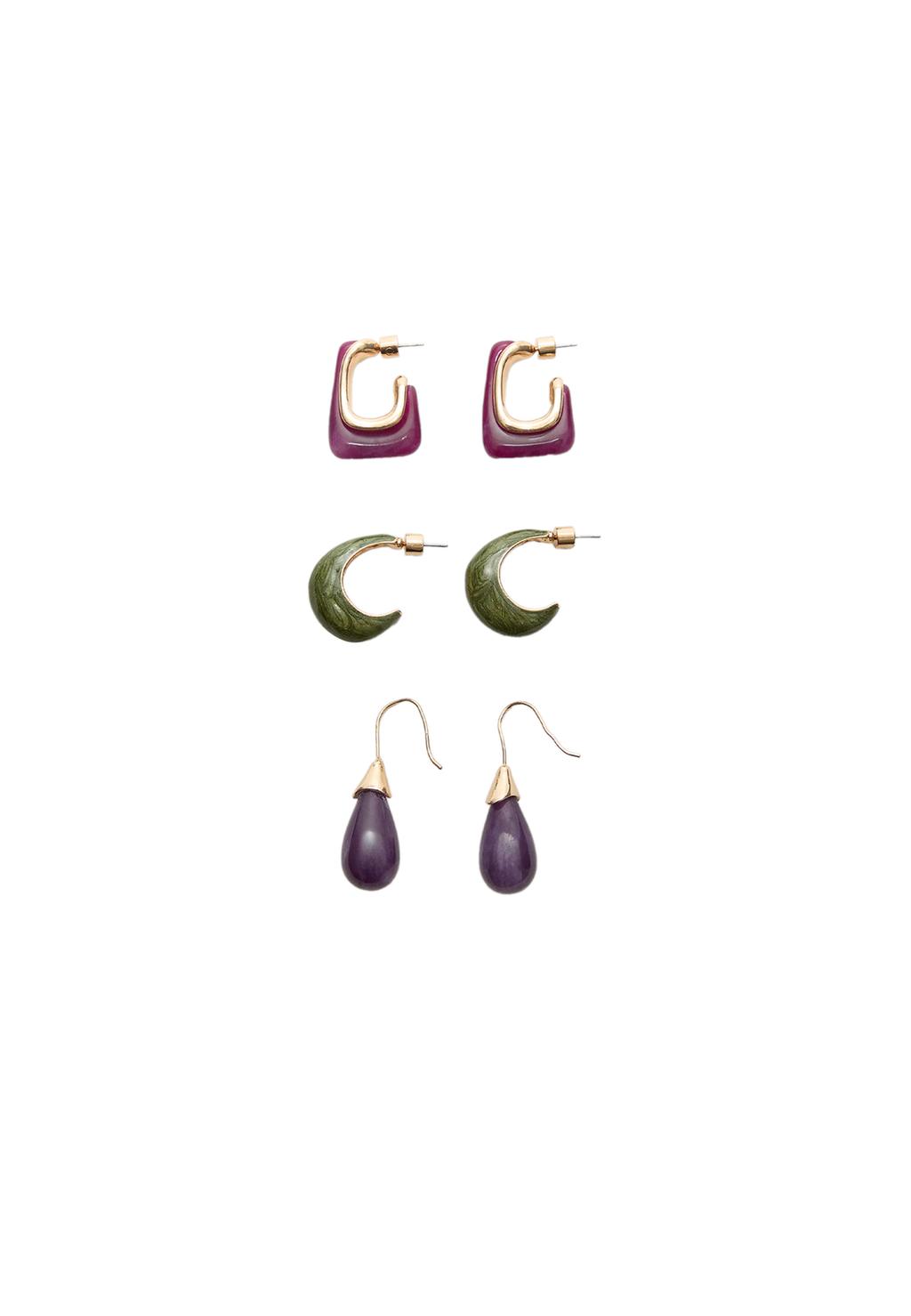 Set 3 pendientes aros y gotas contraste