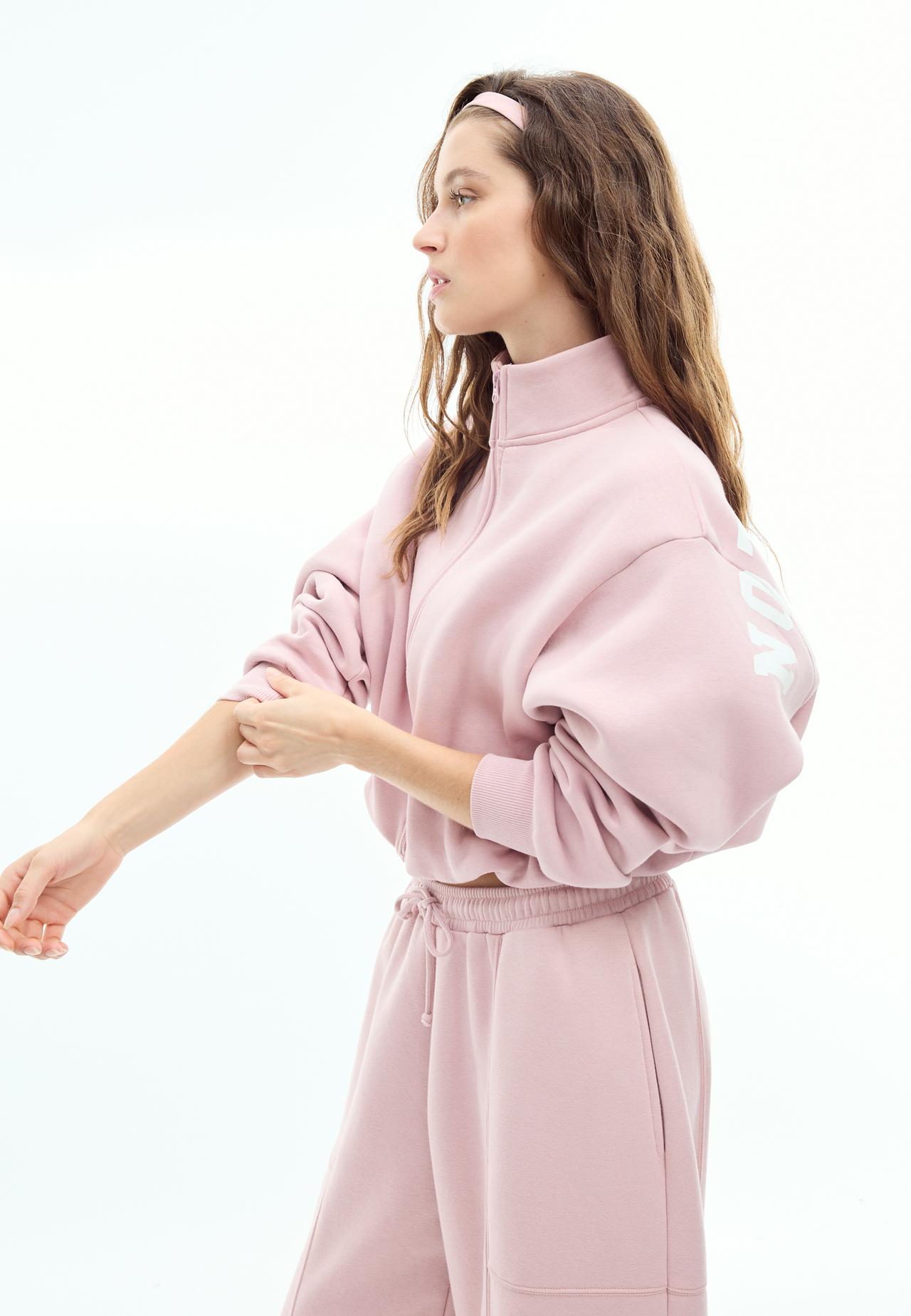 Cropped high neck sweatshirt — Dusty rose
