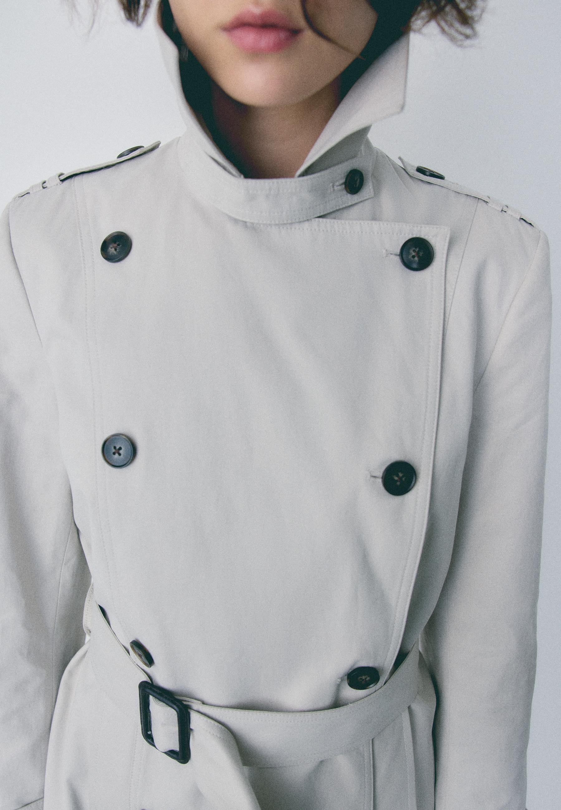 Basic short trench coat — Stone