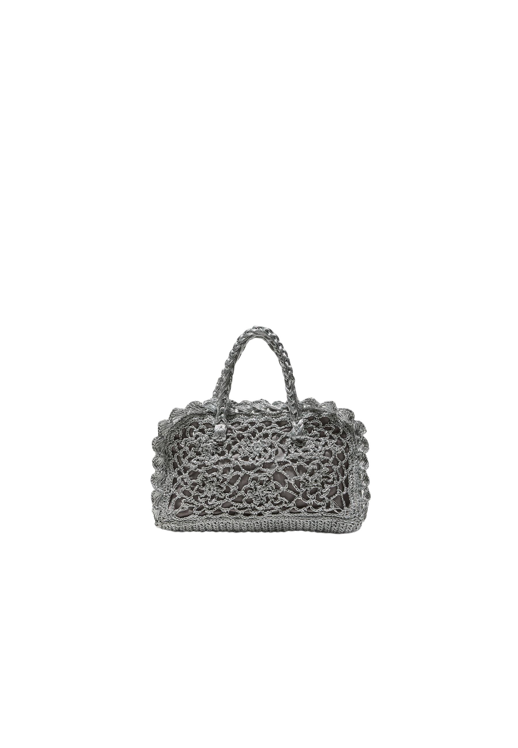 Metallic yarn crochet tote bag — Grey (alternate view)