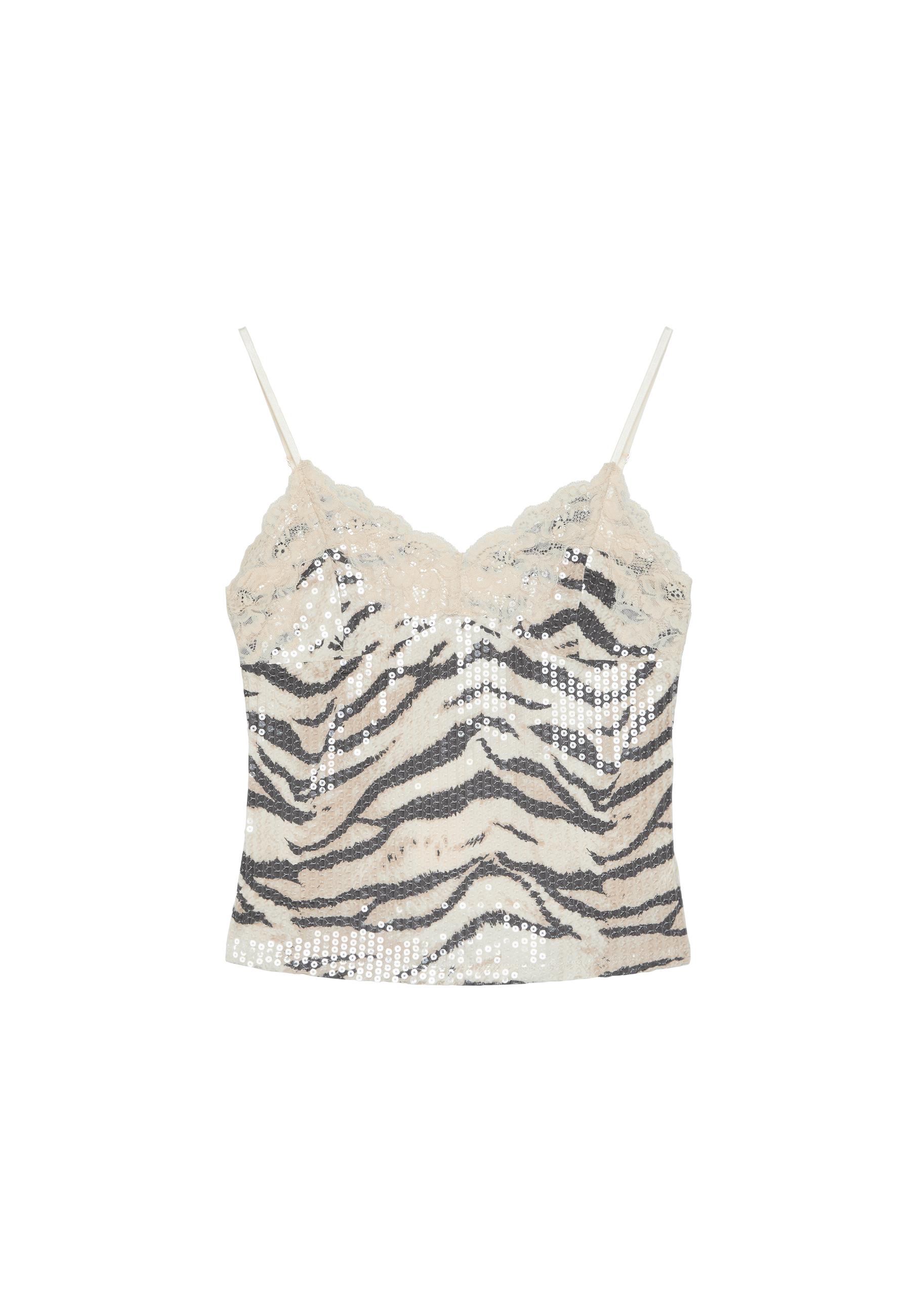 Animal print sequin slim fit top — Beige