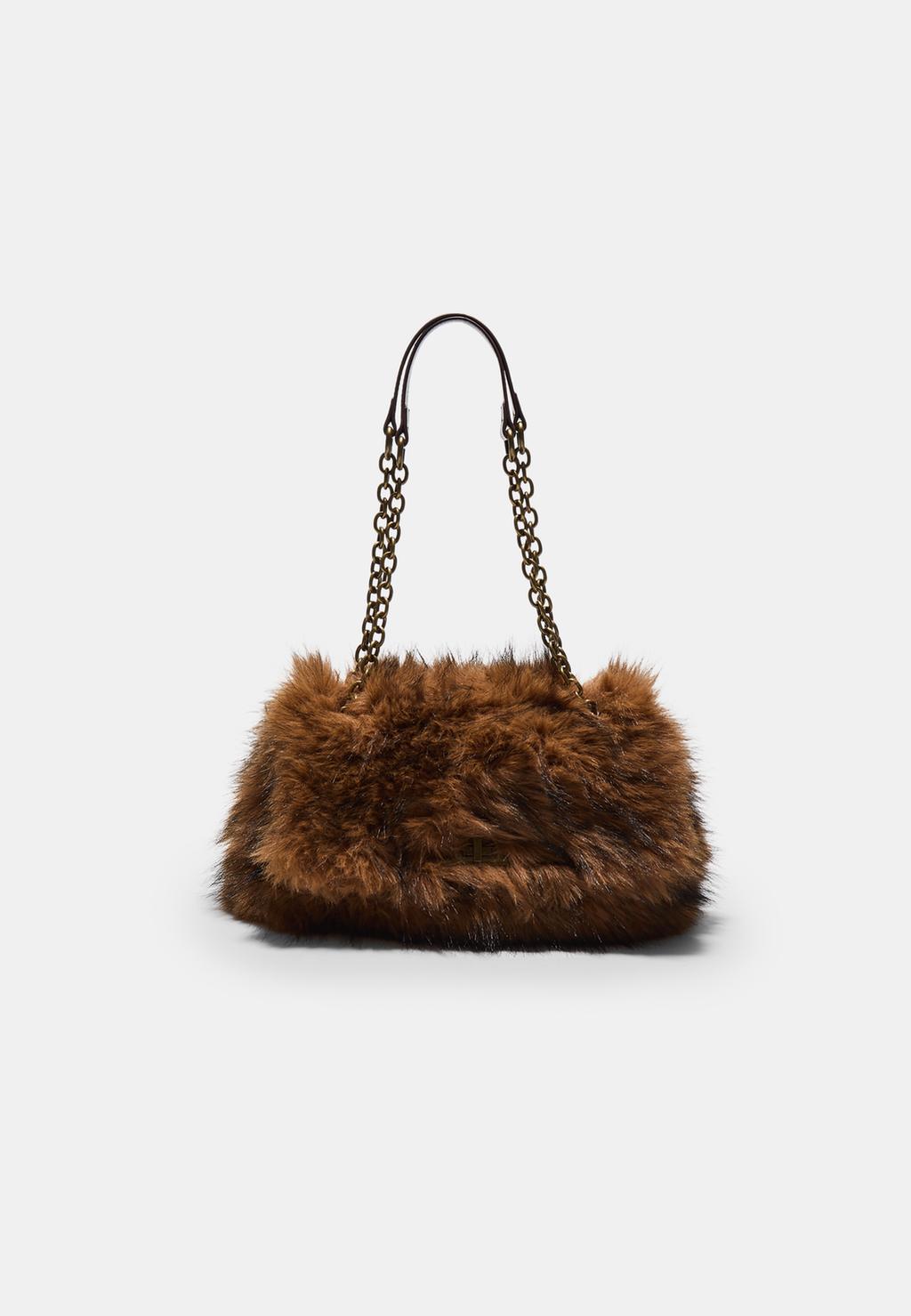 Mini sac bandoulière rectangulaire fausse fourrure
