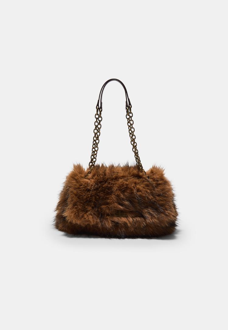bolso bandolera rectangular mini efecto pelo