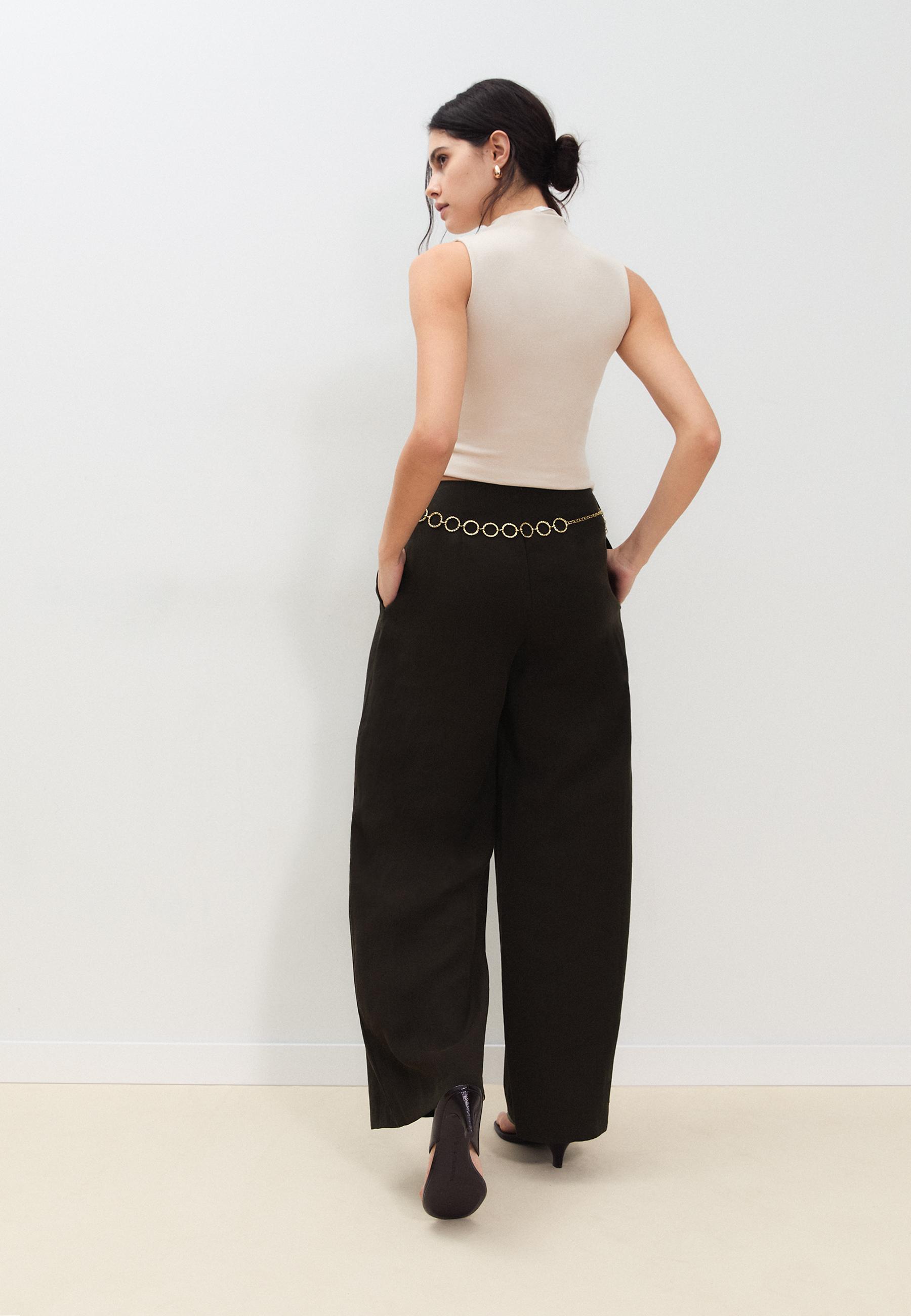 Lyocell darted trousers with chain — Brown