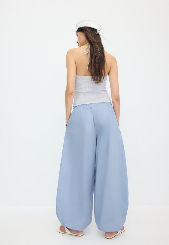 Stradivarius Voluminous Poplin Trousers Sky Blue L