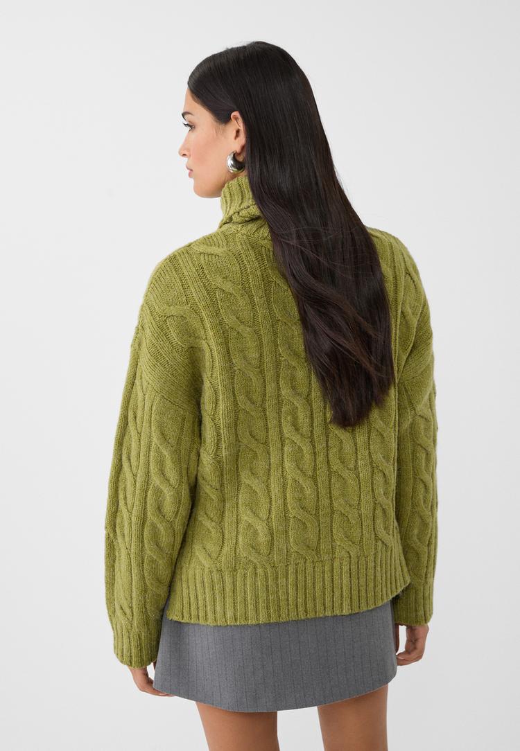 pull col roule maille torsadee