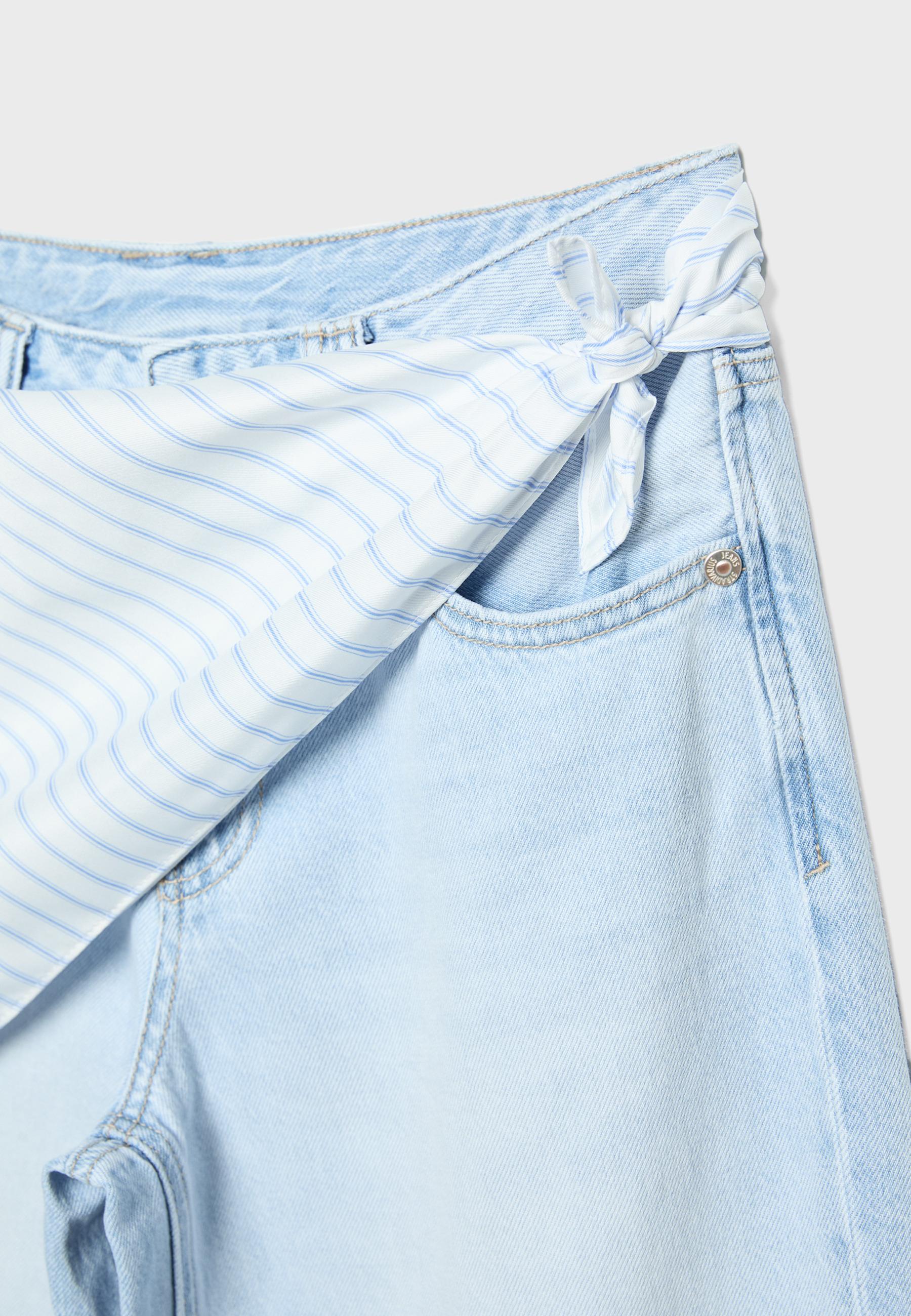 Culotte jeans with scarf detail — MEDIUM LIGHT BLUE DENIM