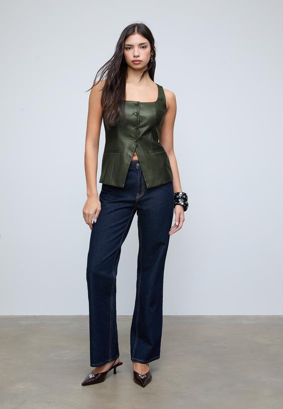 leather effect top with square neckline