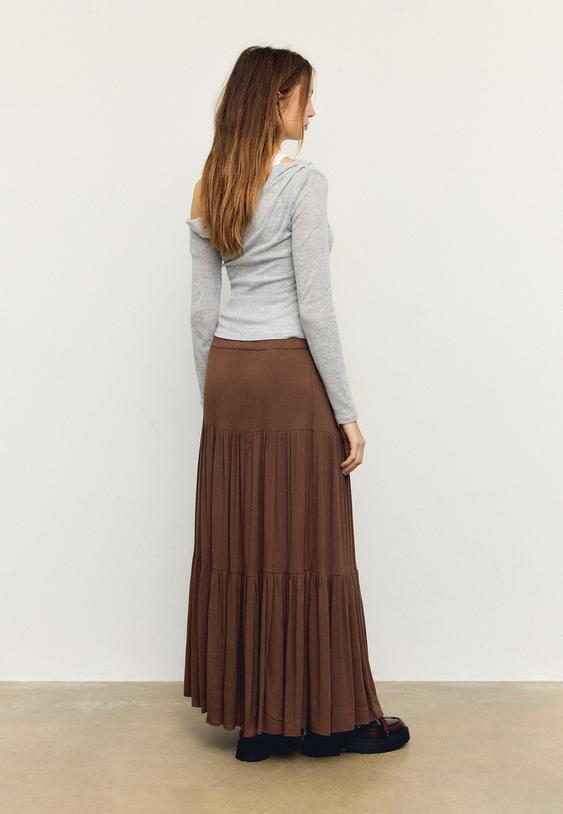 Stradivarius Boho Midi Skirt Brown M