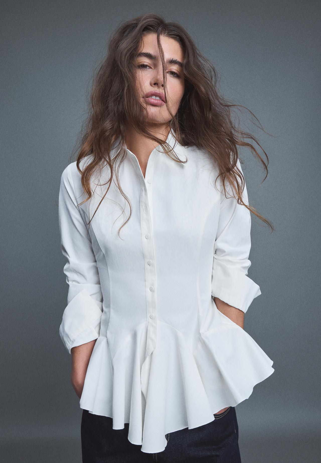 Poplin shirt with ruffles — White
