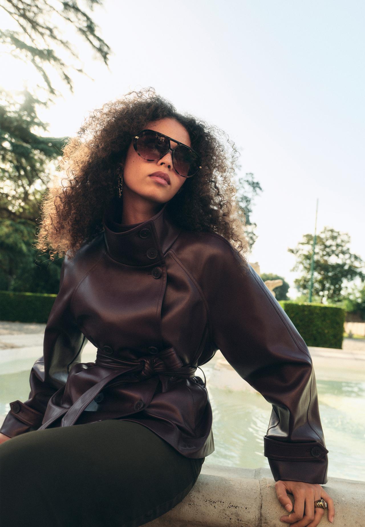 High neck leather effect trench coat — Purple