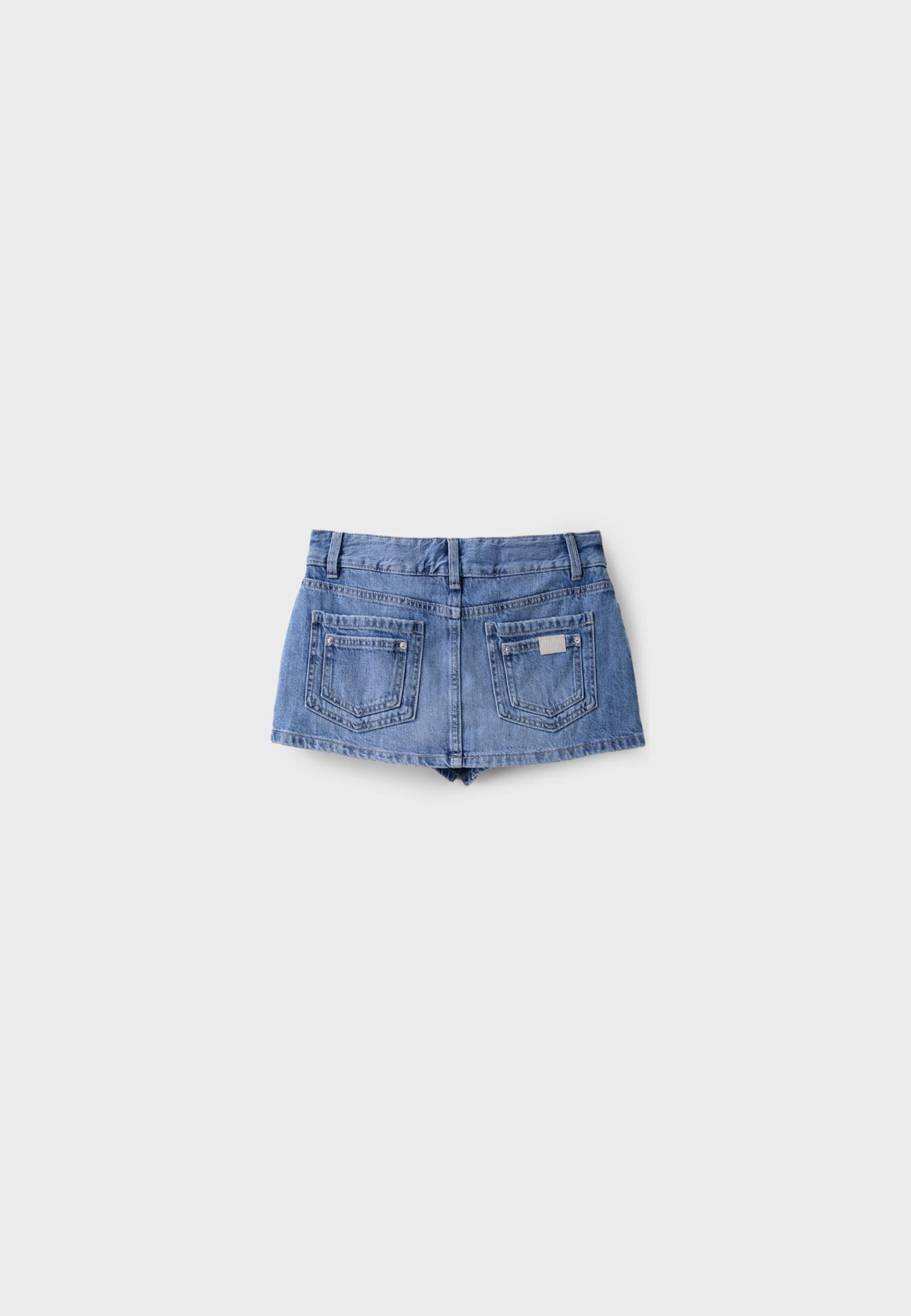 Hammered waist mini skort — MEDIUM BLUE DENIM