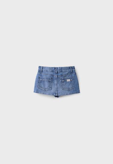 Hammered waist mini skort — MEDIUM BLUE DENIM 8