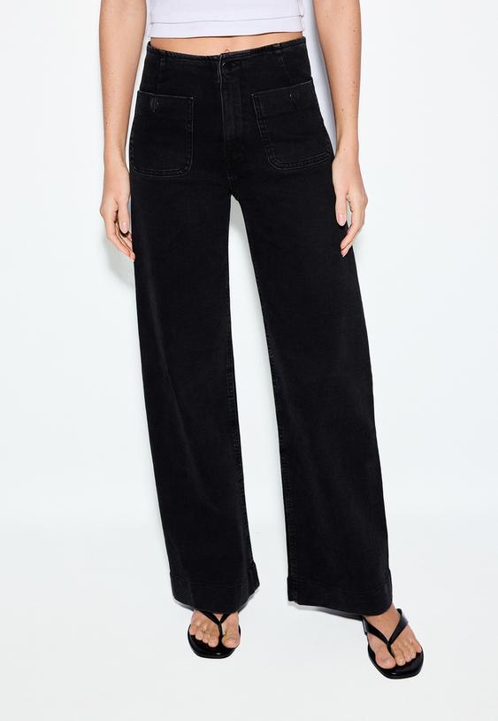 Stradivarius D77 Minimalist Jeans With Pockets Black Denim Wash 8