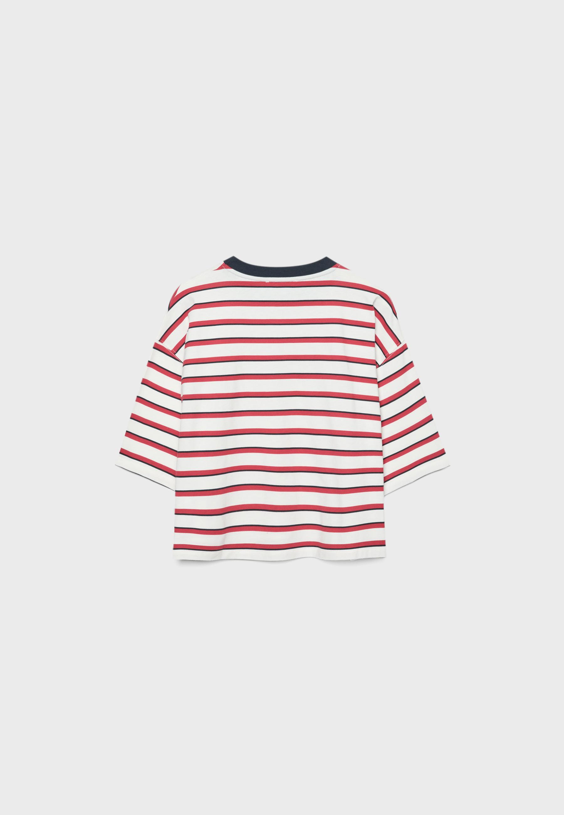 Printed striped short sleeve T-shirt — Red