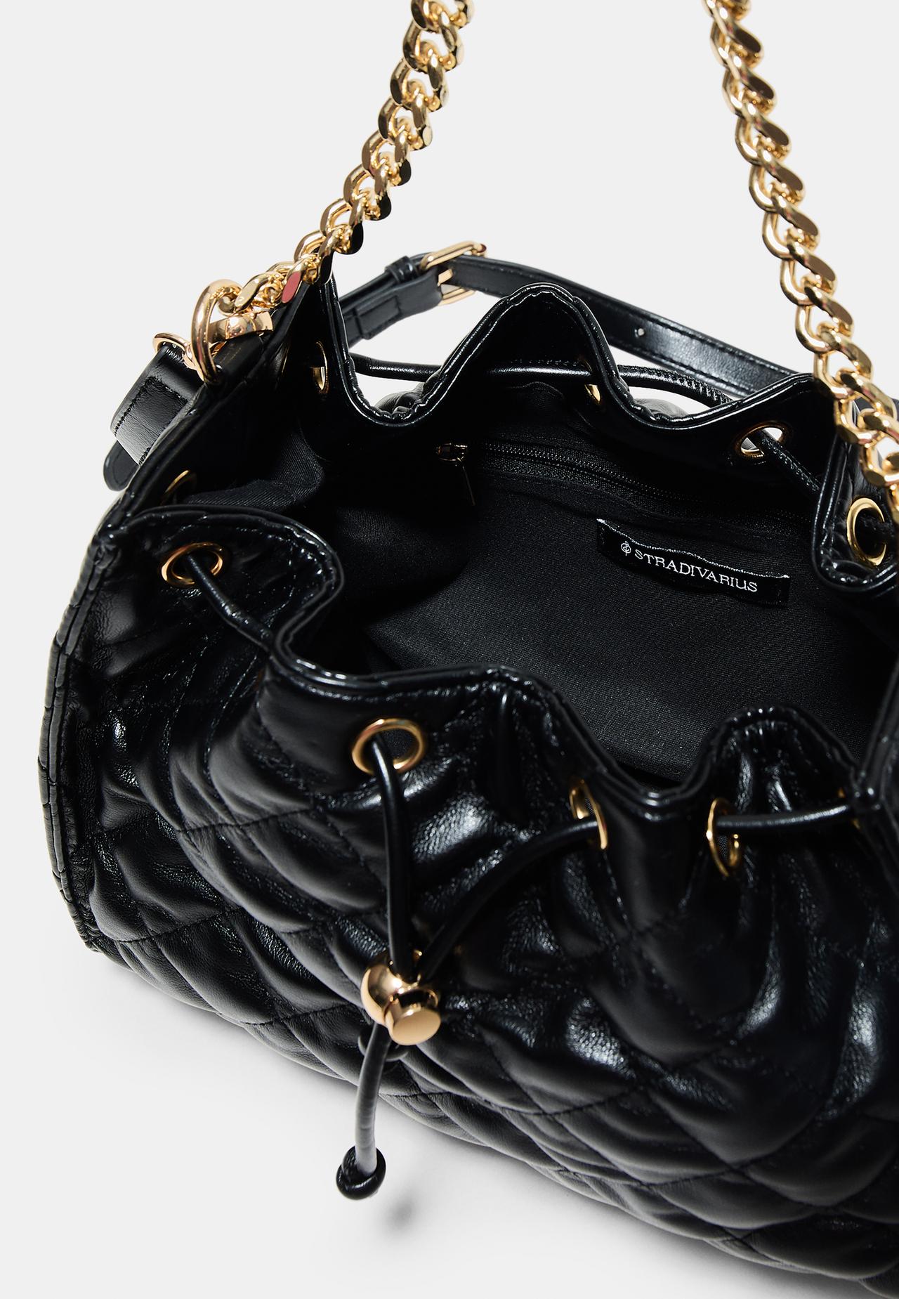 Quilted gathered shoulder bag — Black