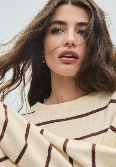 Cropped striped knit sweater — Vanilla 4