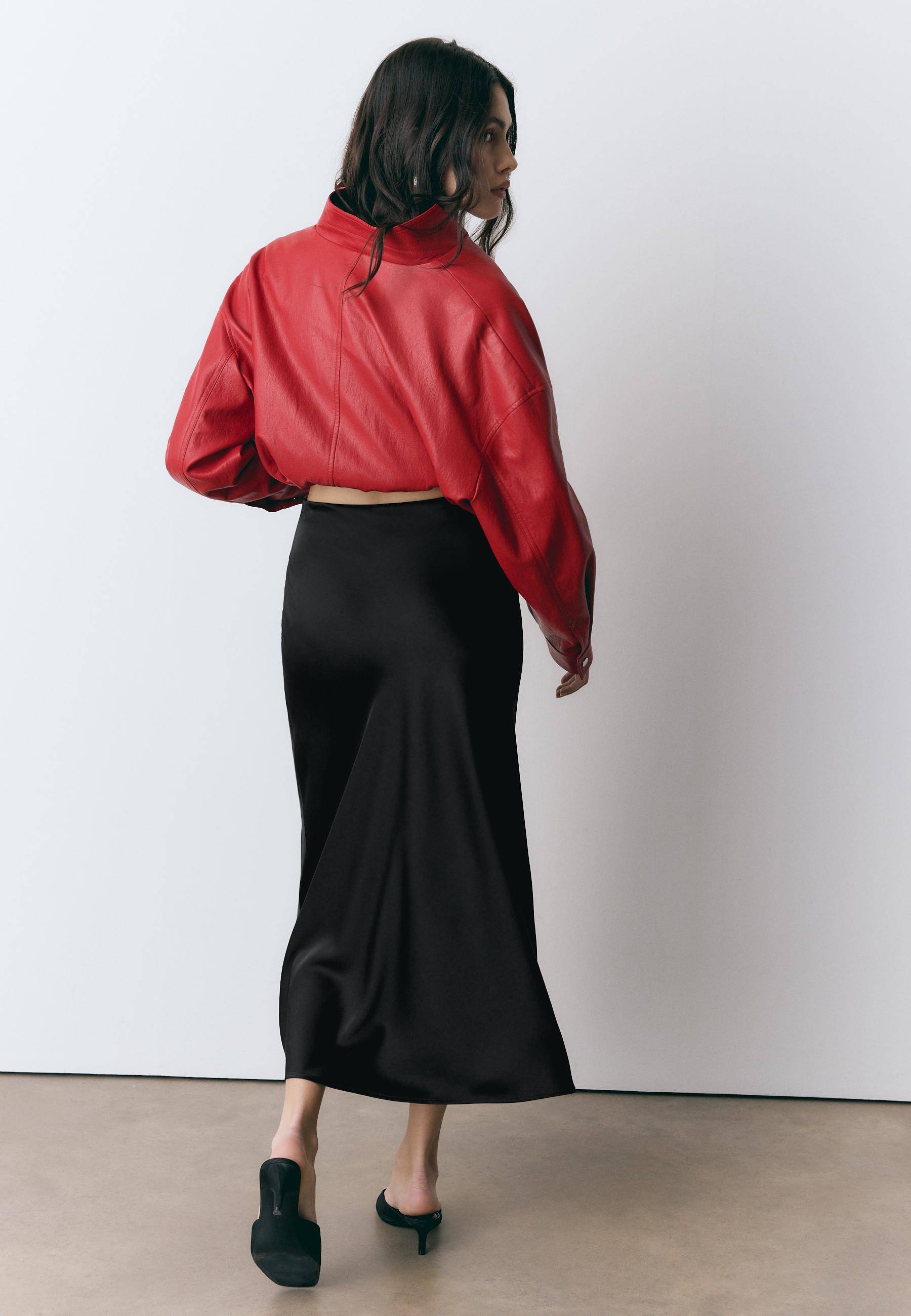 Satin midi skirt — Black
