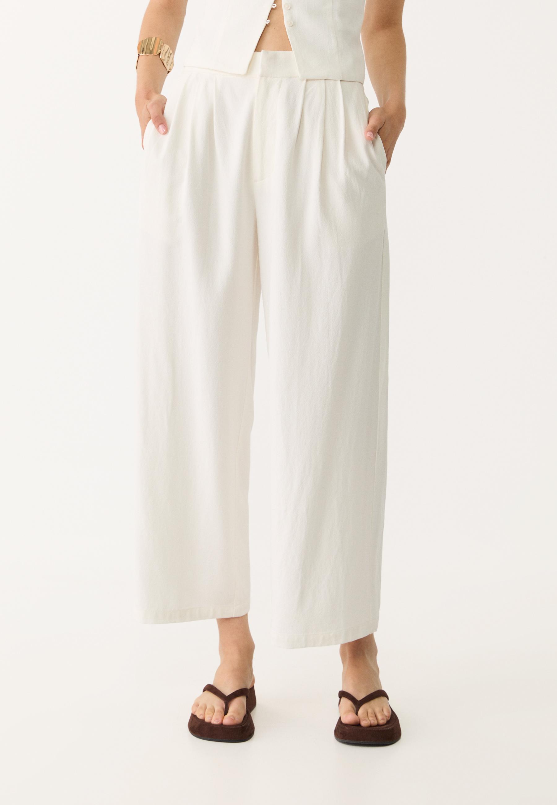 Linen blend darted culottes — Ecru