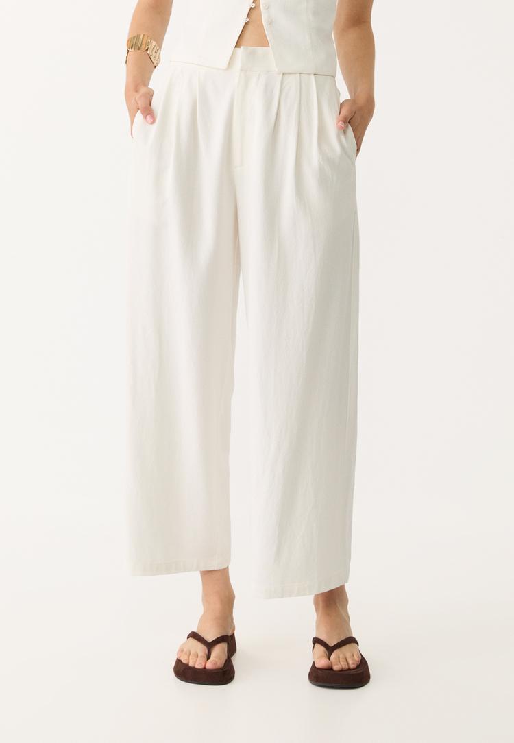 pantalon culotte pinzas con lino