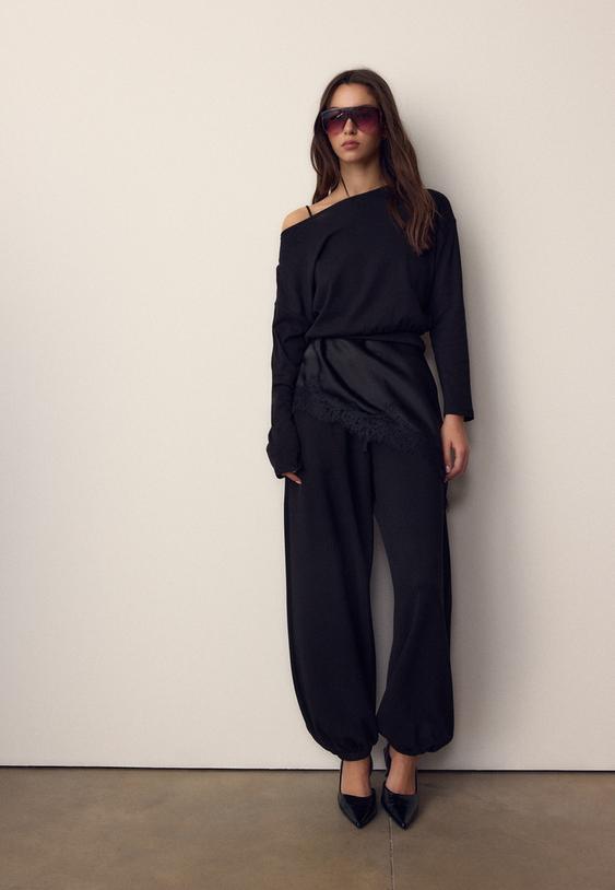 t shirt de manga comprida com decote barco e faixa