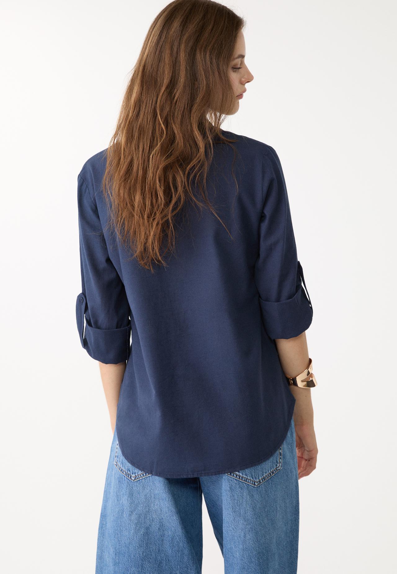 Linen blend shirt with pocket — Navy blue