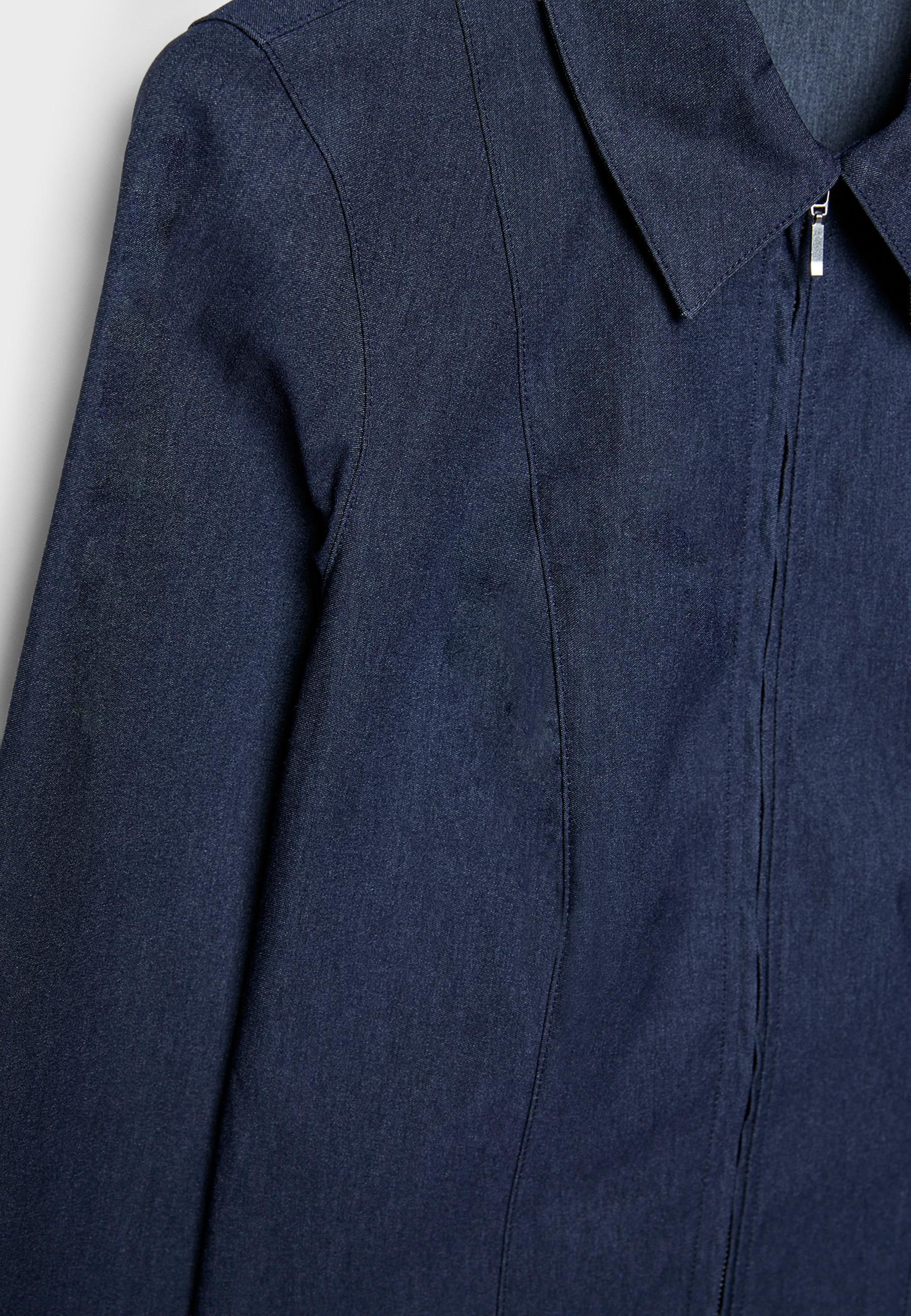 Fitted double zip bengaline denim shirt — OVERDYED BLUE DENIM