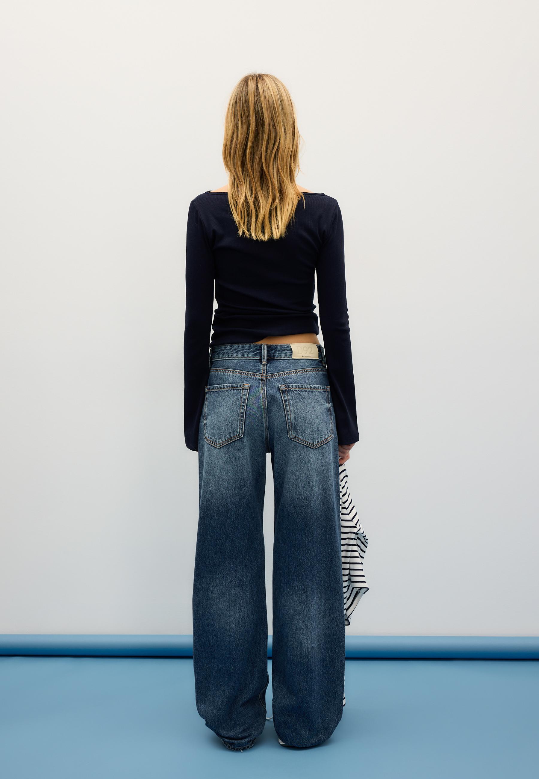 D92 Ripped straight wide-leg jeans — RINSE BLUE DENIM