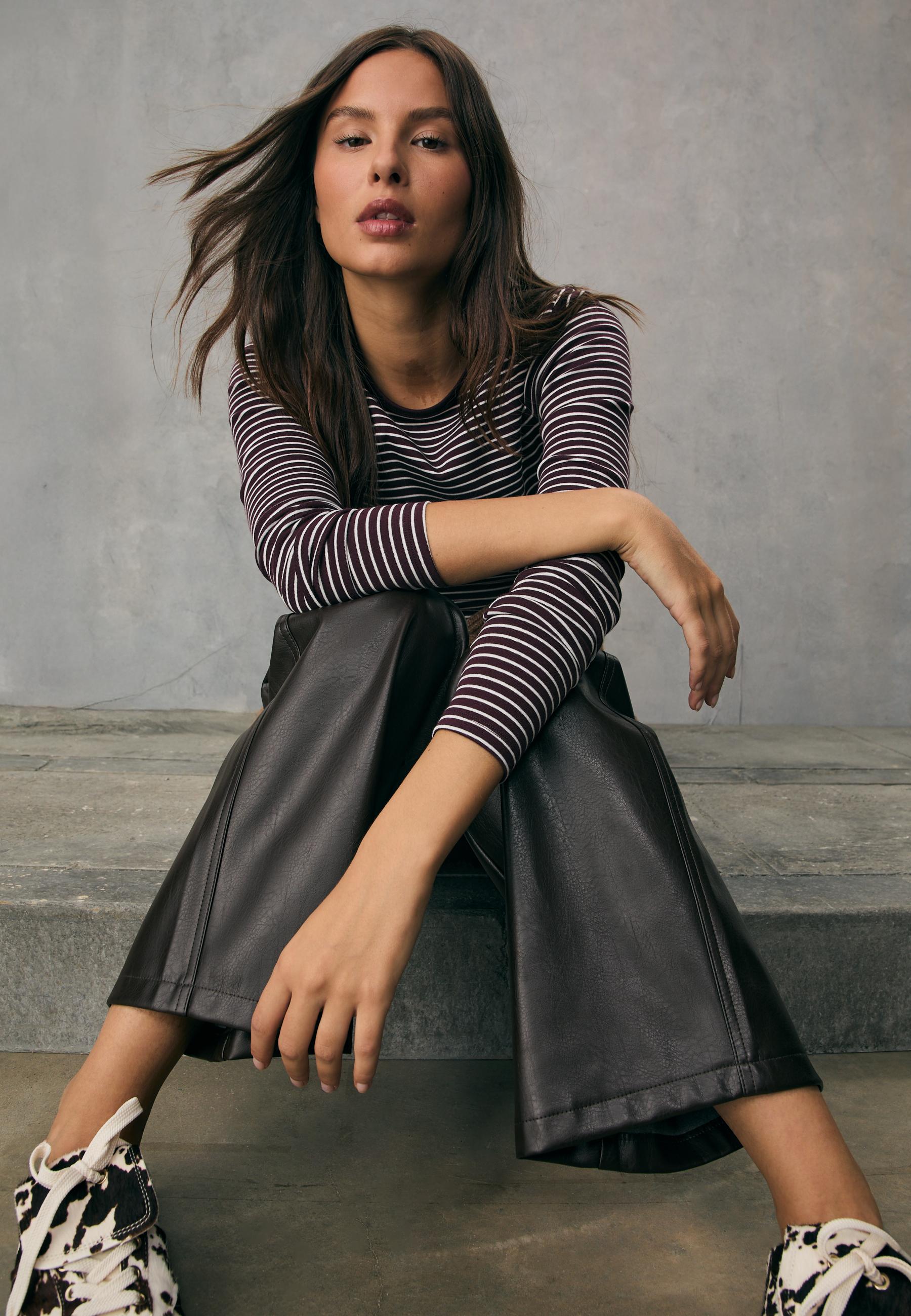 Basic long sleeve striped cotton T-shirt - Women's fashion
