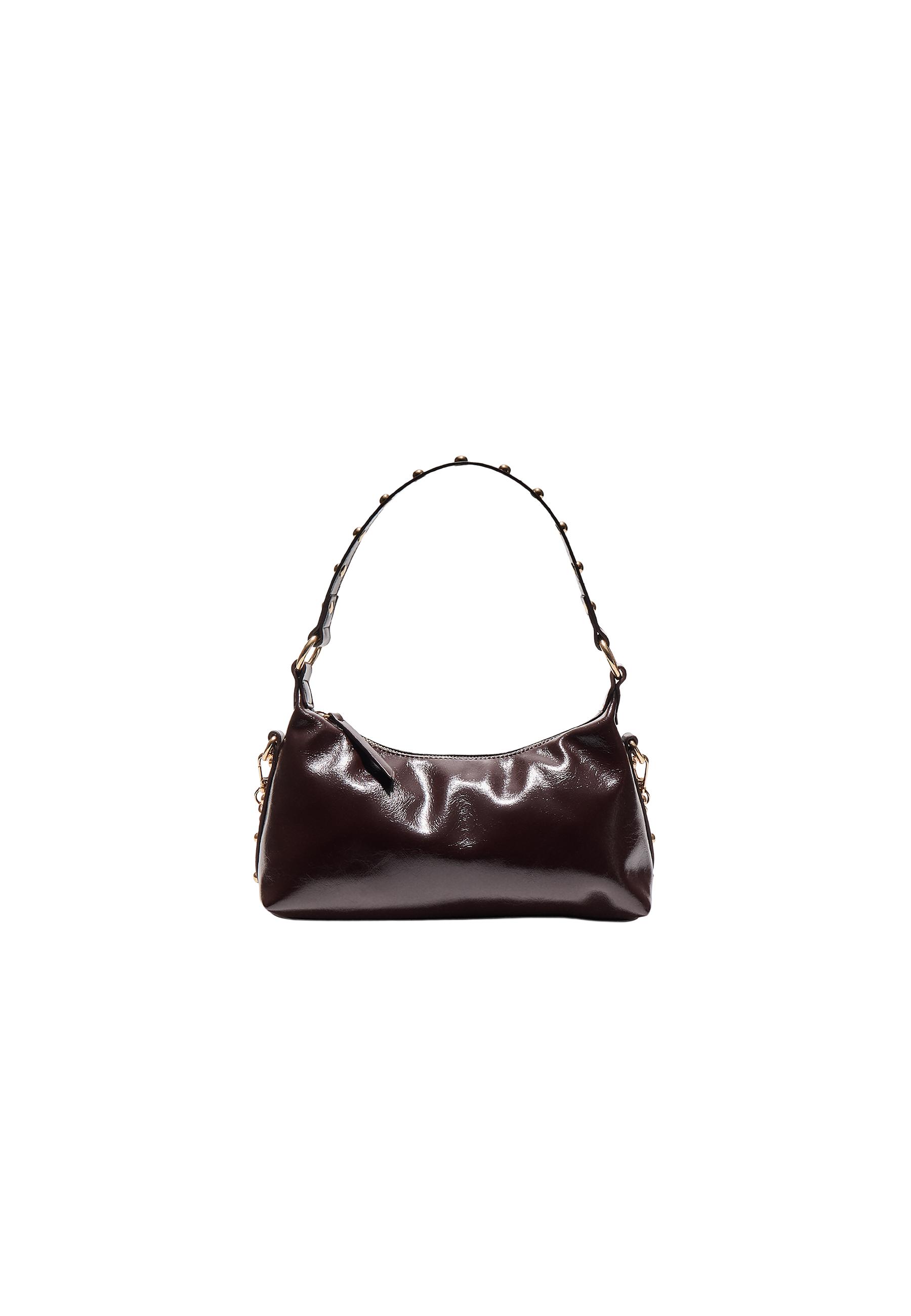 Studded half-moon shoulder bag — Brown
