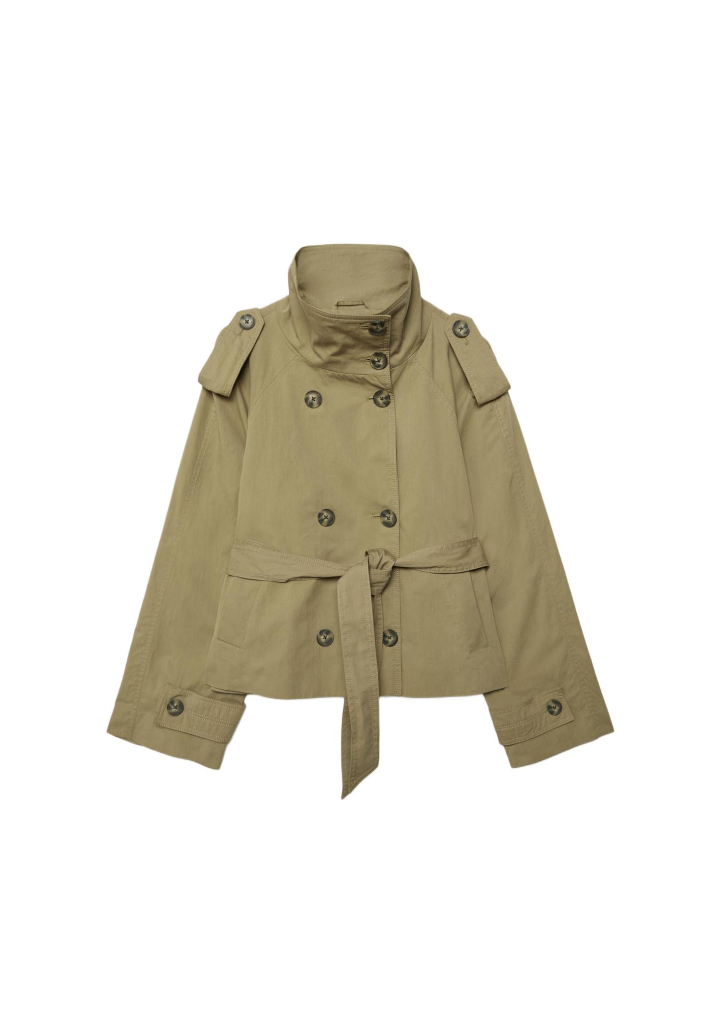 Yüksek yakalı kemerli trençkot - Görsel 11