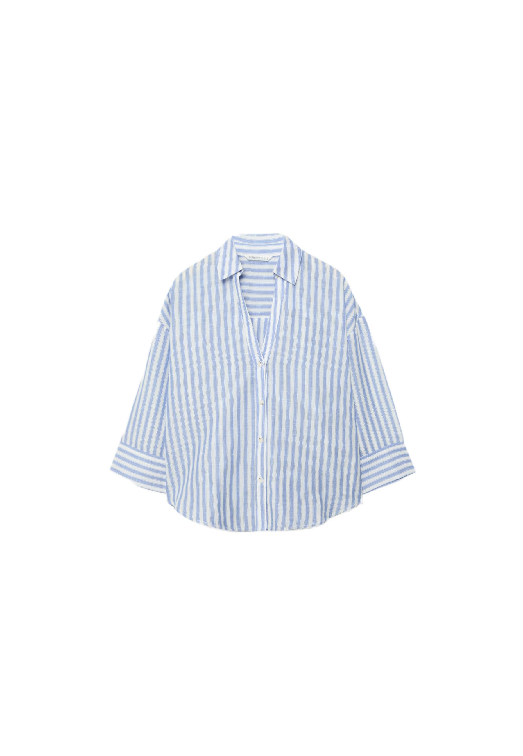 Linen-effect kimono sleeve shirt — Navy blue
