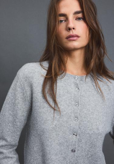 Soft-touch button-up knit cardigan — Grey 3