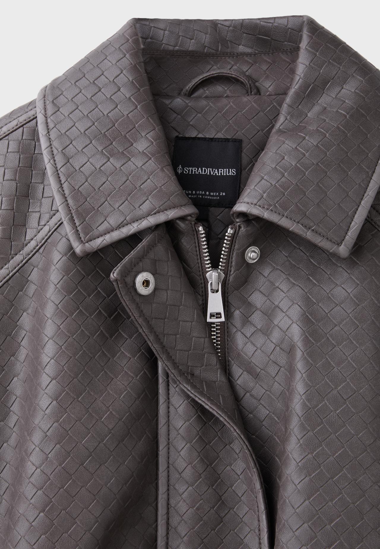 Braided leather effect bomber jacket — Dark grey