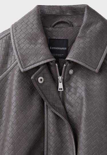 Braided leather effect bomber jacket — Dark grey 9