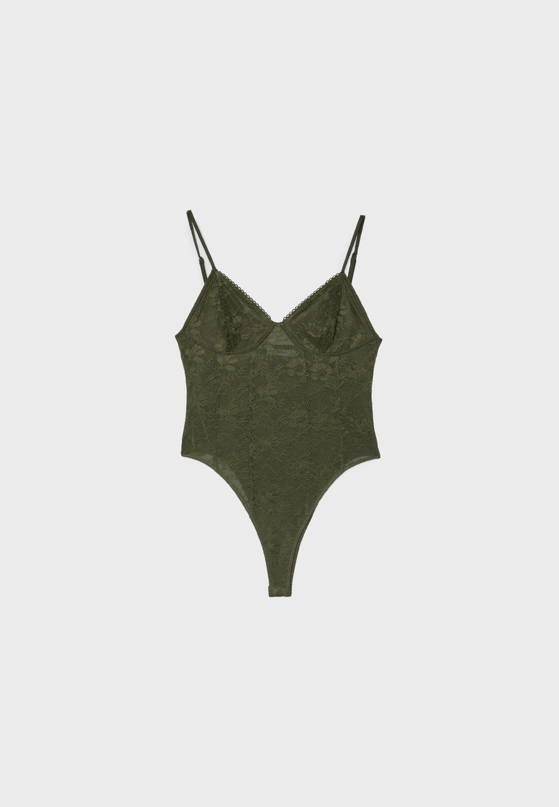 Lace strap bodysuit — Olive green