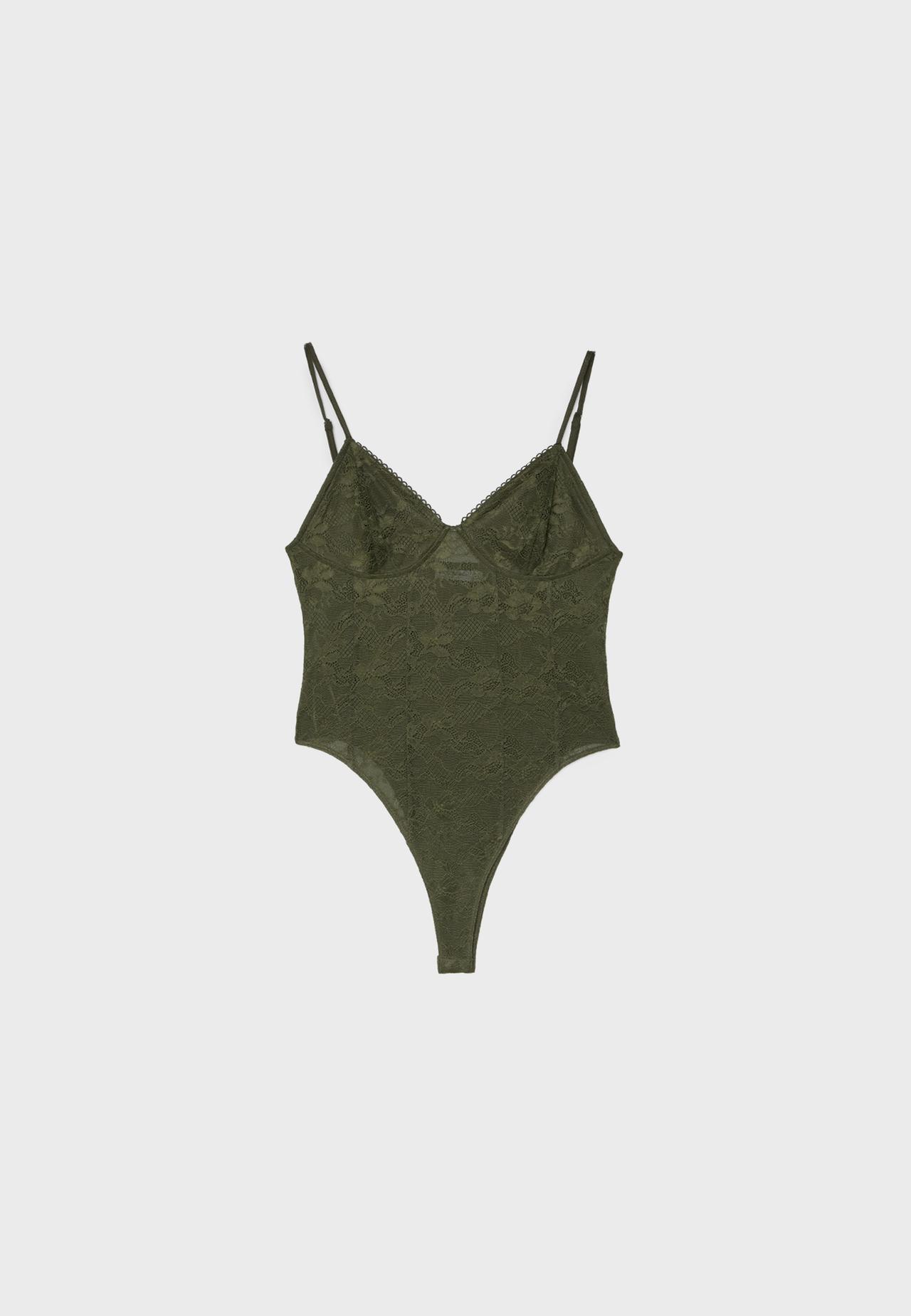 Lace strap bodysuit — Olive green