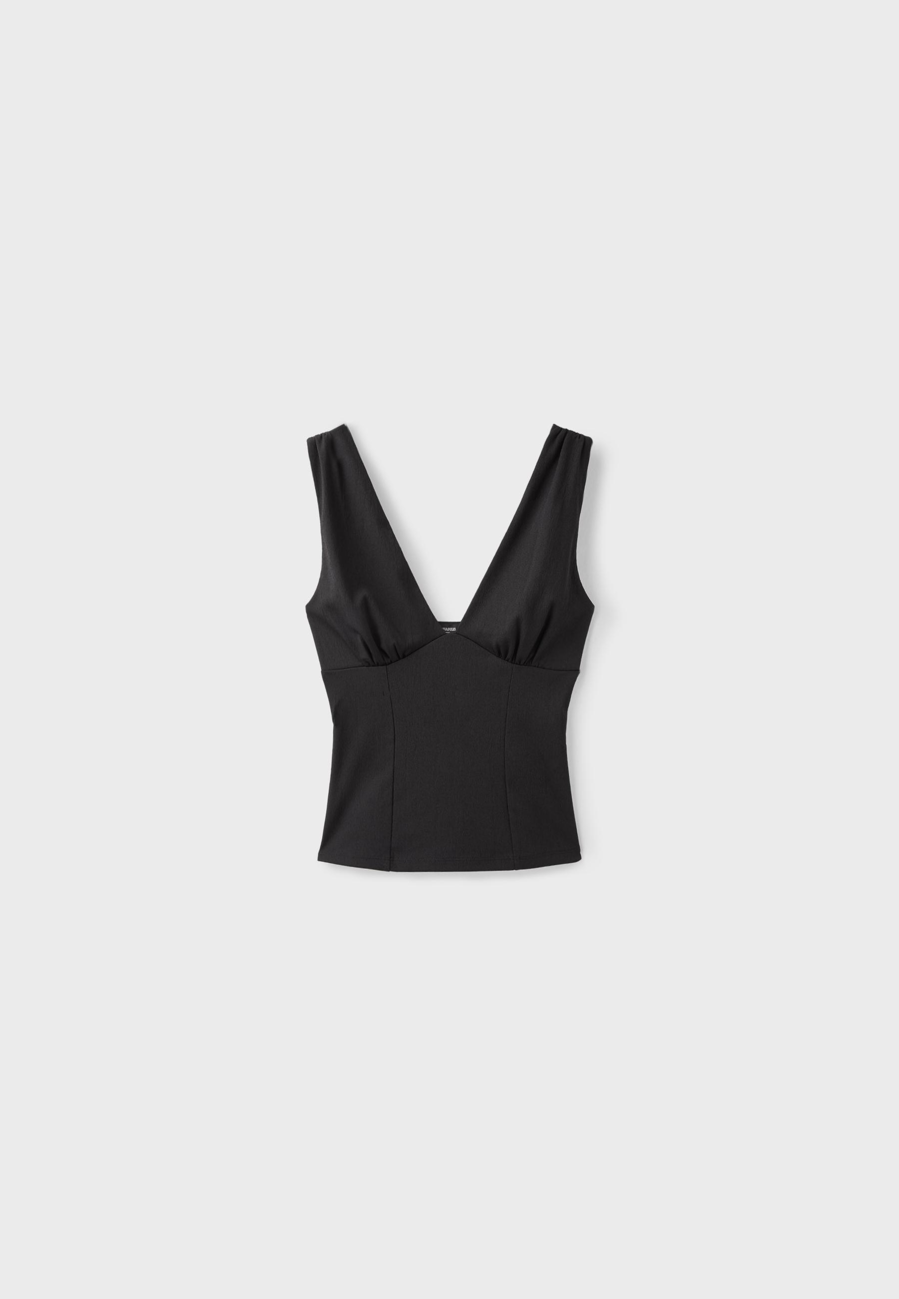Fitted wide-strap top — Black